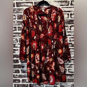 Old Navy Deep Red Floral Boho Autumn Dress Size L